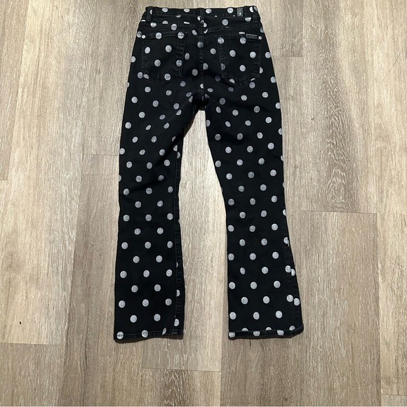 7 for all mankind High Rise Slim Kick Jeans In Black With White Polka Dots SZ26 - Picture 11 of 12
